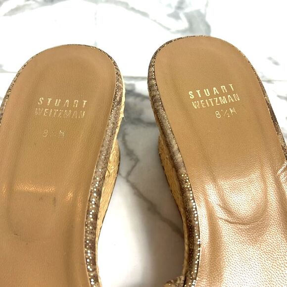 Stuart Weitzman Woven Straw Wedge Sandals with Metallic Details Size 8.5M - Picture 4 of 11